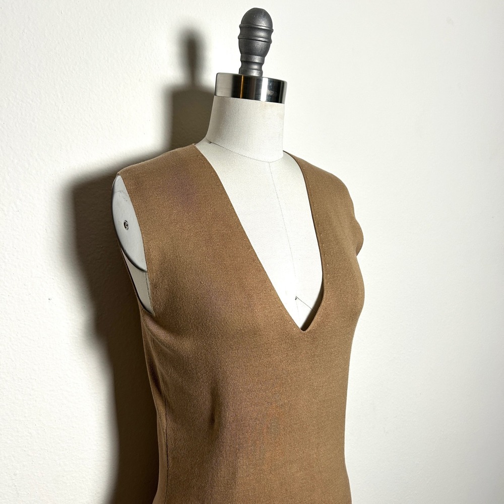 Brooks Brothers Brown Silk Blend V-Neck Sleeveless Knit Shell Top Women Size S